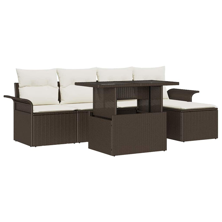 Havesofa Sæt med pude 6 pcs Brun polyrattan