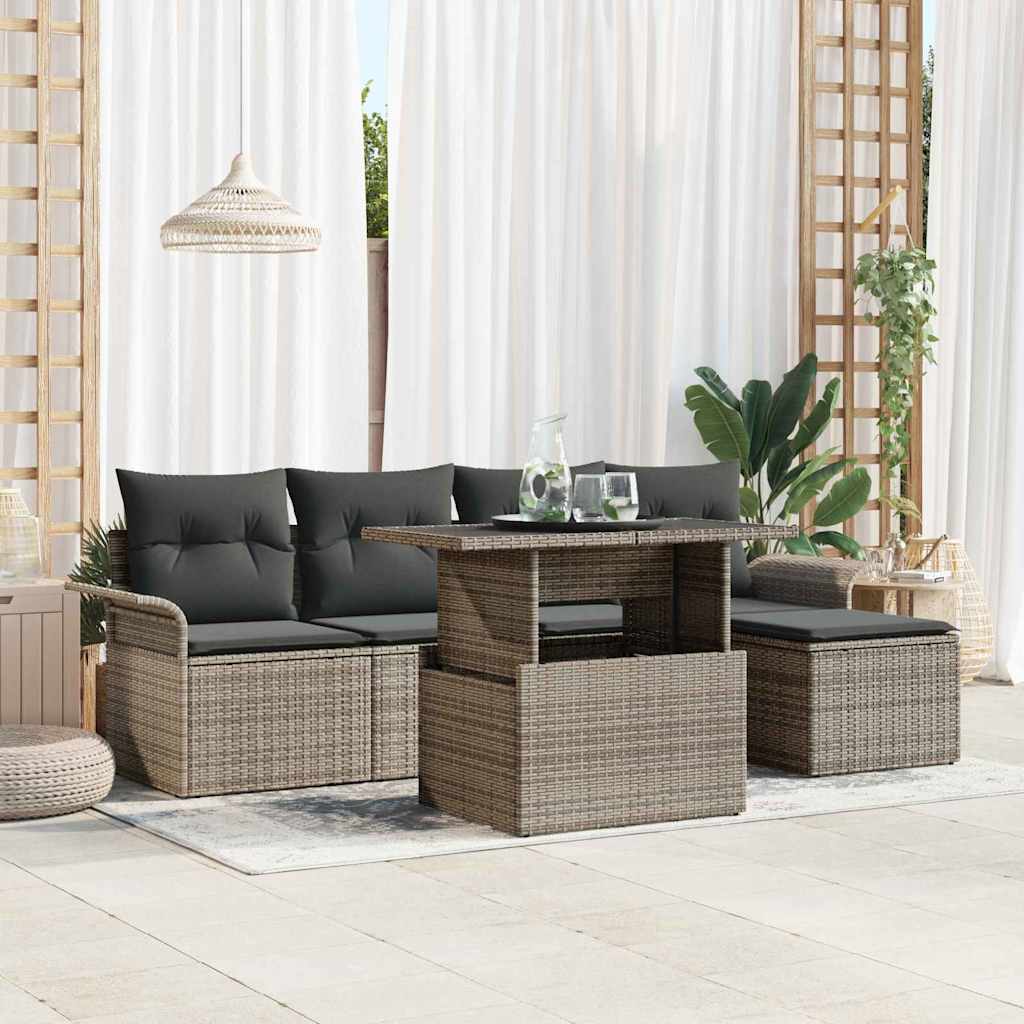 Havesofa Sæt med pude 6 pcs Grå polyrattan