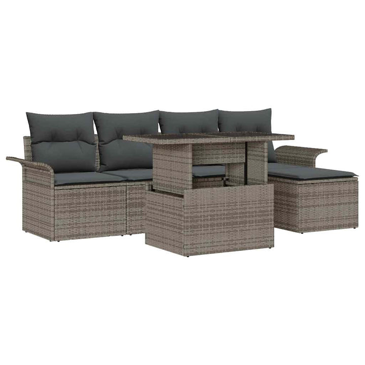 Havesofa Sæt med pude 6 pcs Grå polyrattan