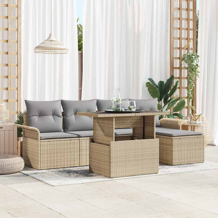 Havesofa Sæt med pude 6 pcs Beige polyrattan