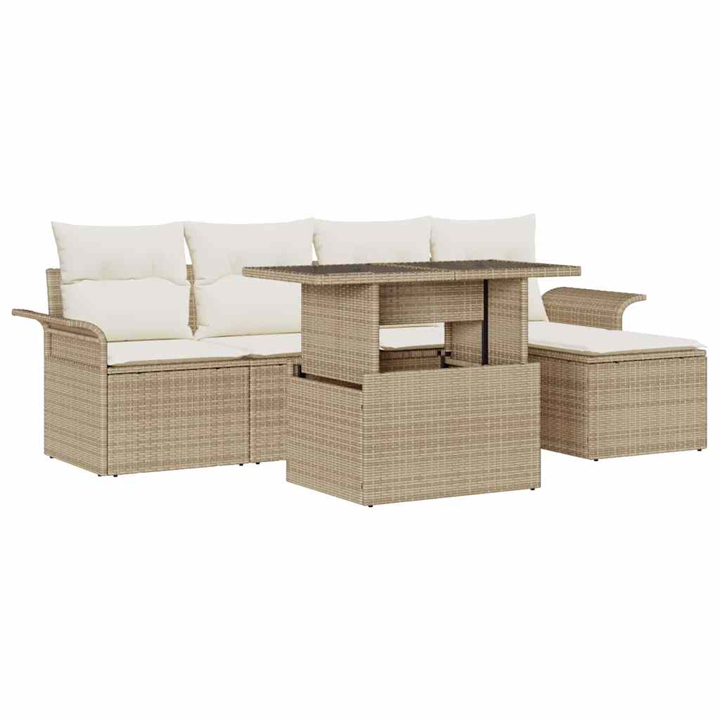 Havesofa Sæt med pude 6 pcs Beige polyrattan