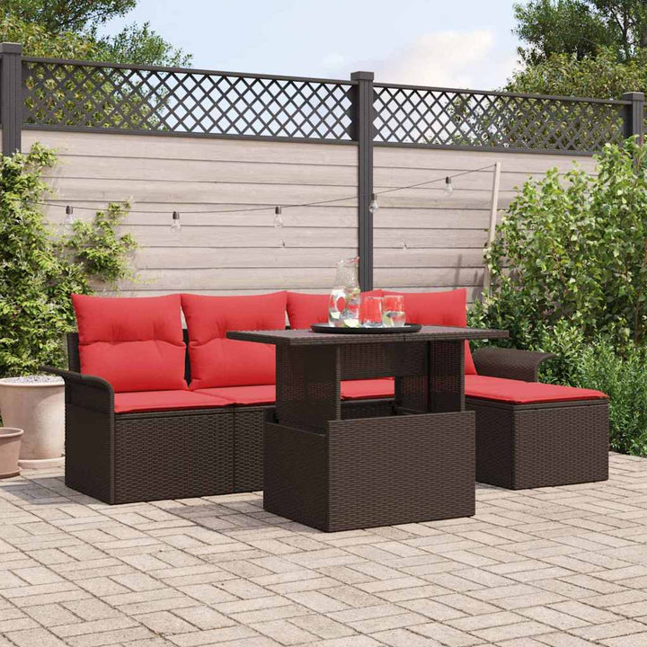 Havesofa Sæt med pude 6 pcs Brun polyrattan