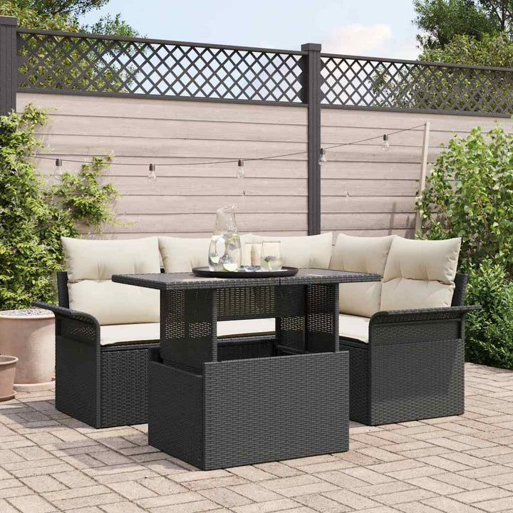 Havesofa Sæt 5 stk. Sort polyrattan