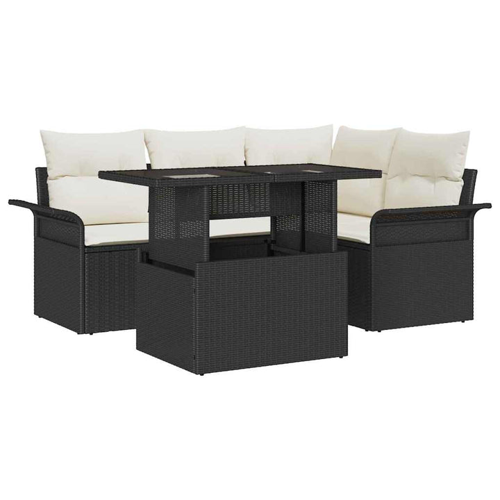 Havesofa Sæt 5 stk. Sort polyrattan