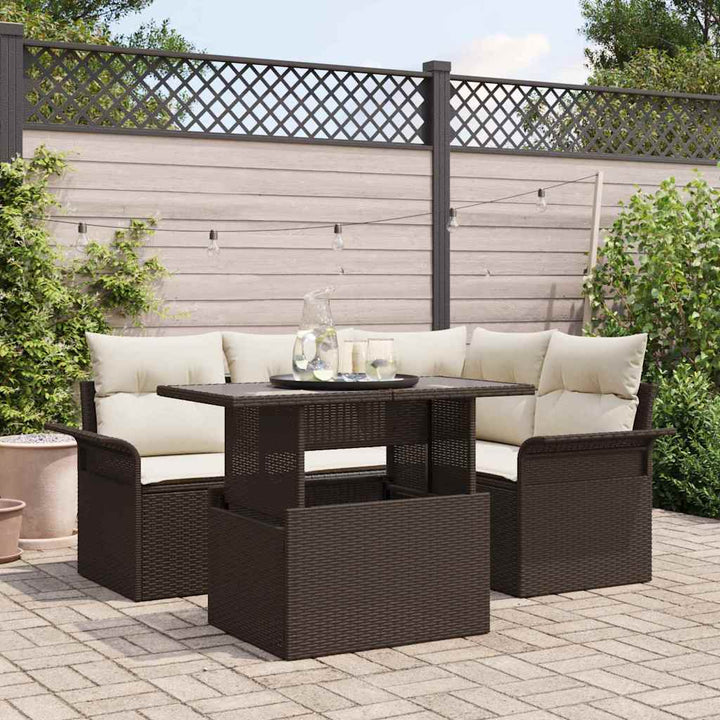 Havesofa Sæt med pude 5 pcs Brun Poly rattan