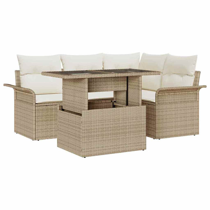 Havesofa Sæt med pude 5 pcs Beige Poly rattan