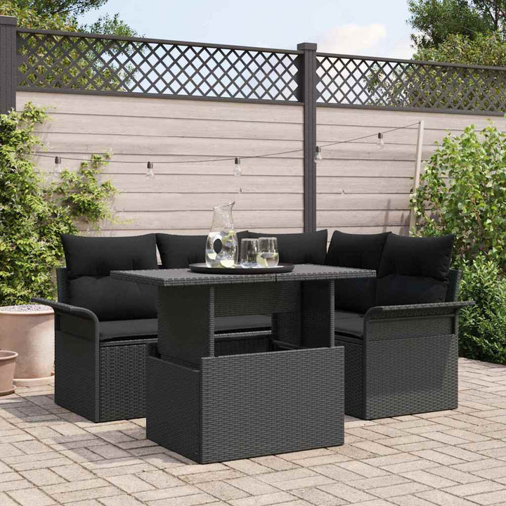 Havesofa Sæt med pude 5 pcs Sort Poly rattan
