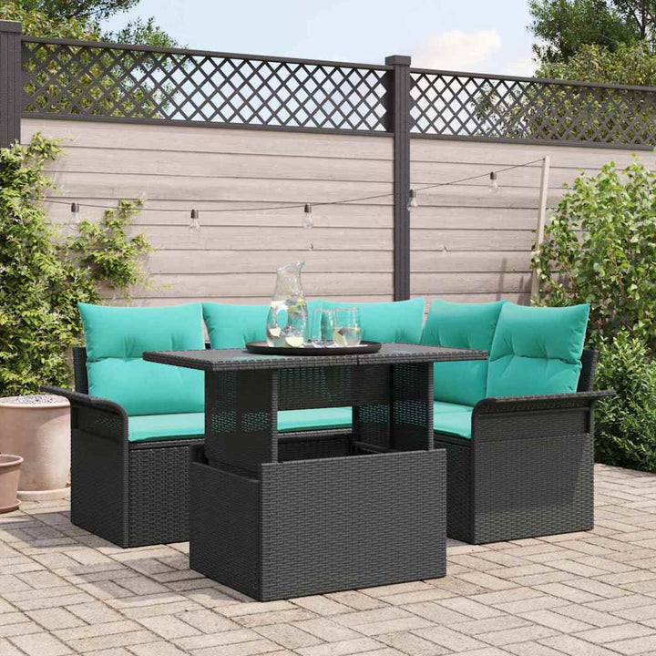 Havesofa Sæt med pude 5 pcs Sort polyrattan