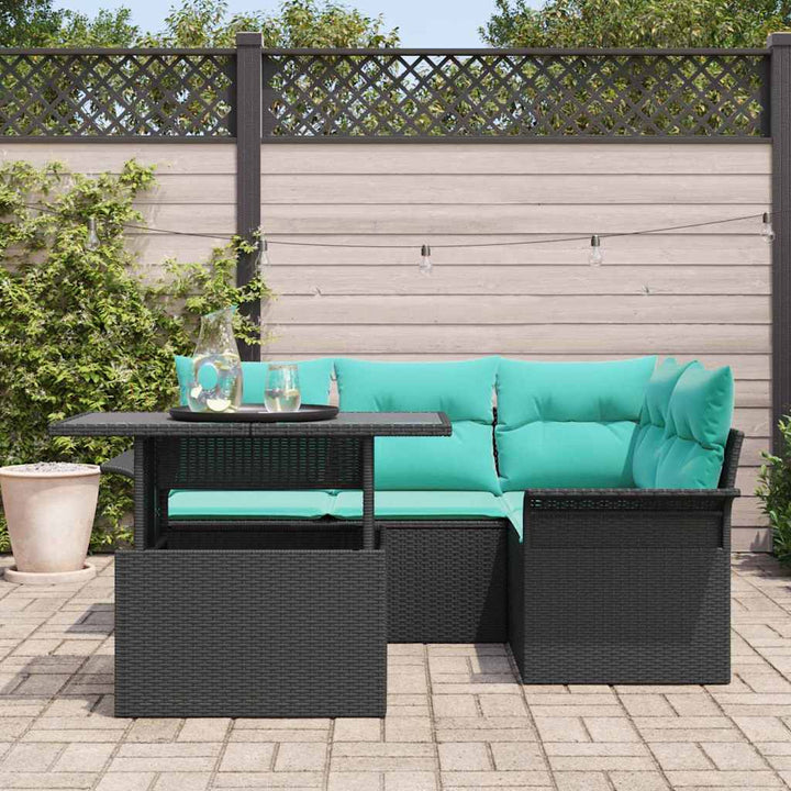 Havesofa Sæt med pude 5 pcs Sort polyrattan