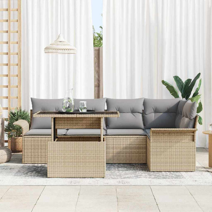 Havesofa Sæt med pude 6 pcs Beige polyrattan