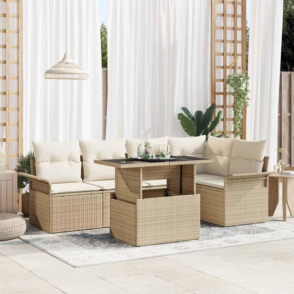 Havesofa Sæt med pude 6 pcs Beige polyrattan
