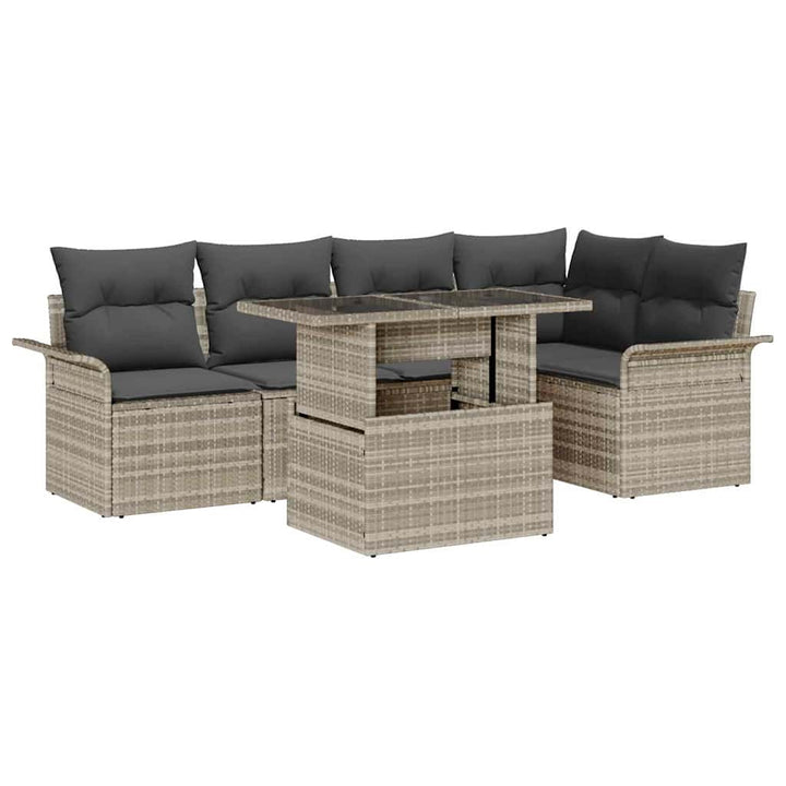 Havesofa Sæt med pude 6 pcs Lysegrå polyrattan