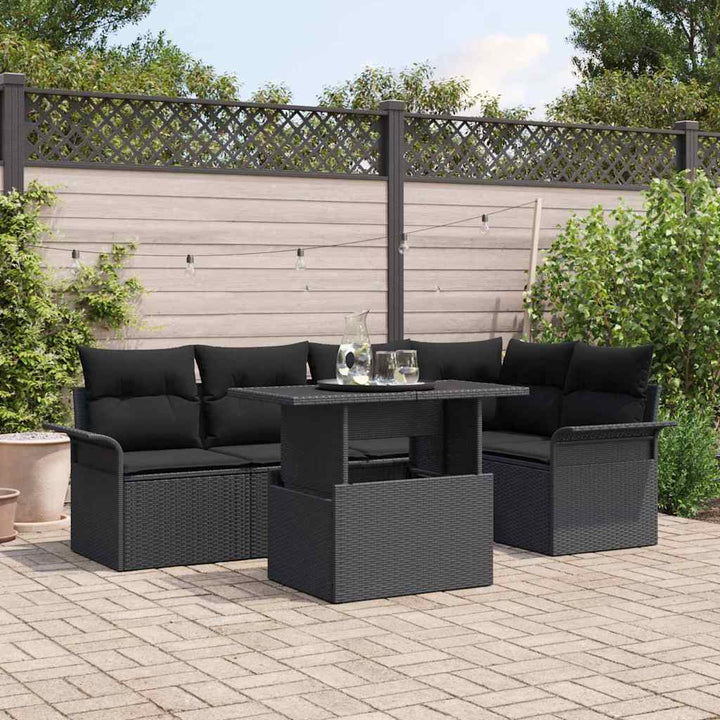 Havesofa Sæt med pude 6 pcs Sort polyrattan
