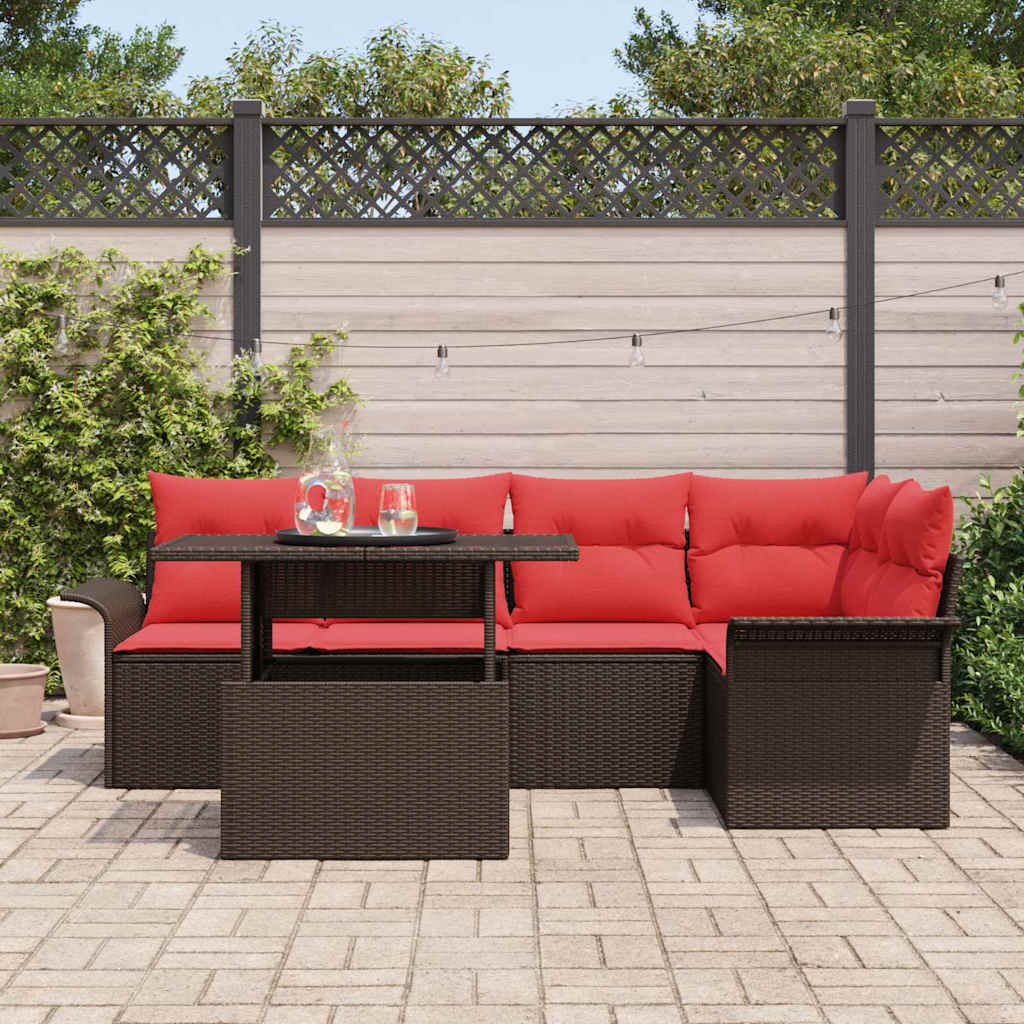 Havesofa Sæt med pude 6 pcs Brun Poly rattan