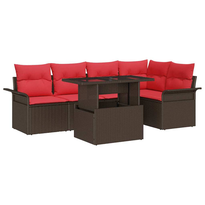 Havesofa Sæt med pude 6 pcs Brun Poly rattan