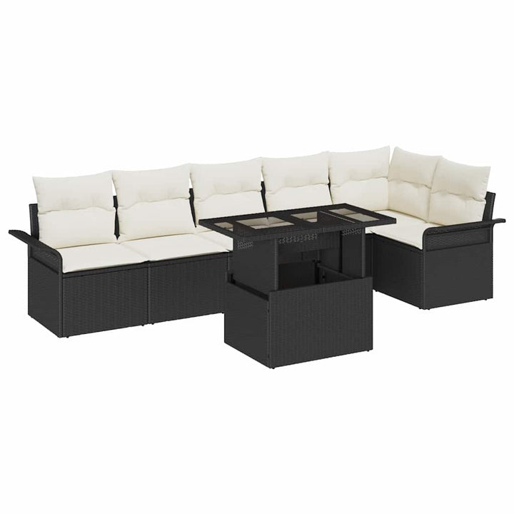 Havesofa Sæt med pude 7 pcs Sort Poly rattan