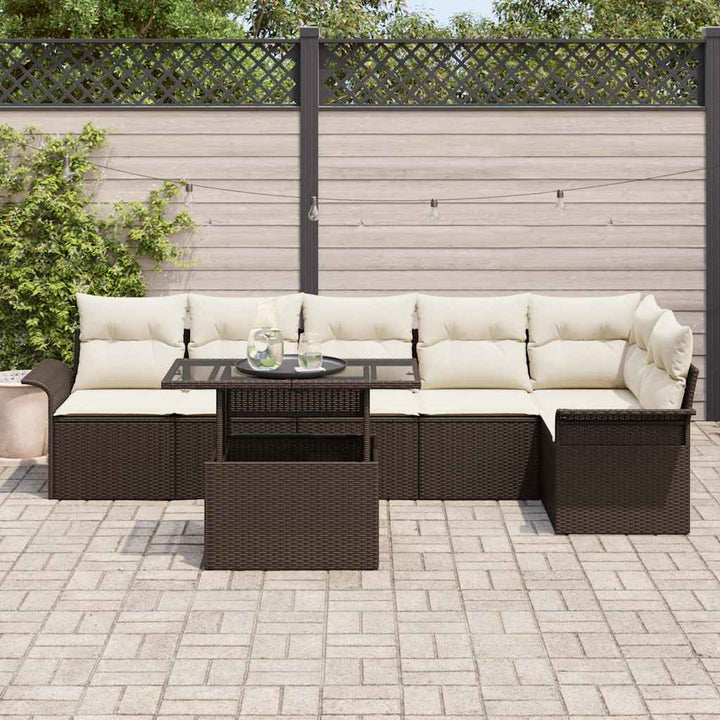 Havesofa Sæt med pude 7 pcs Brun Poly rattan