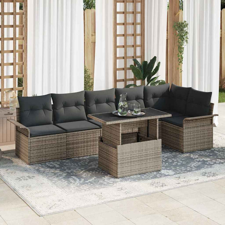 Havesofa Sæt med pude 7 pcs Grå Poly rattan