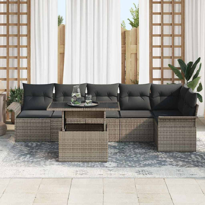 Havesofa Sæt med pude 7 pcs Grå Poly rattan