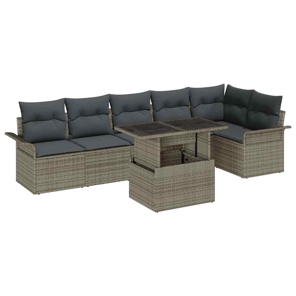 Havesofa Sæt med pude 7 pcs Grå Poly rattan