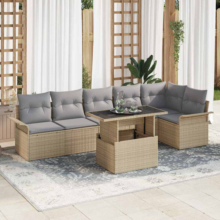 Havesofa Sæt med pude 7 pcs Beige polyrattan