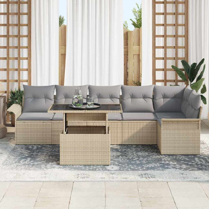 Havesofa Sæt med pude 7 pcs Beige polyrattan