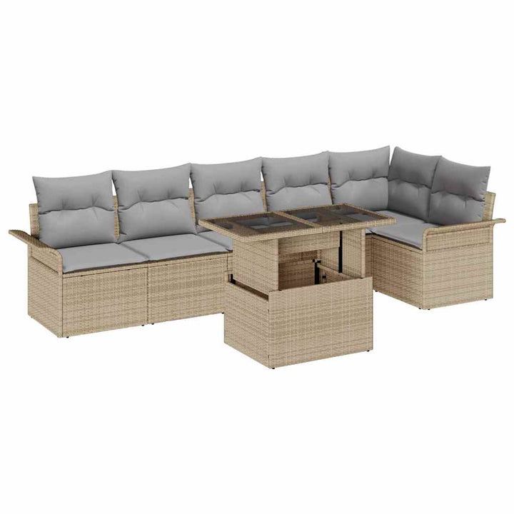 Havesofa Sæt med pude 7 pcs Beige polyrattan