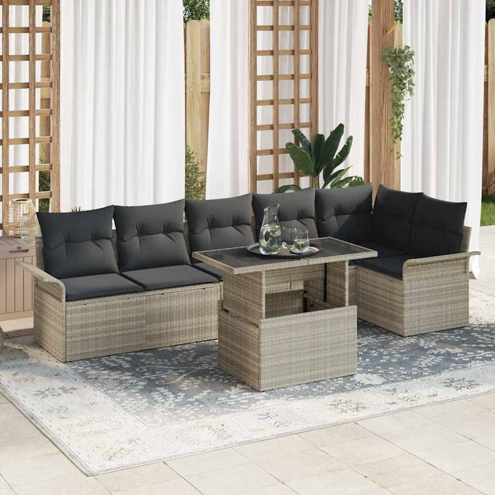 Havesofa Sæt 7 stk. Lysegrå polyrattan