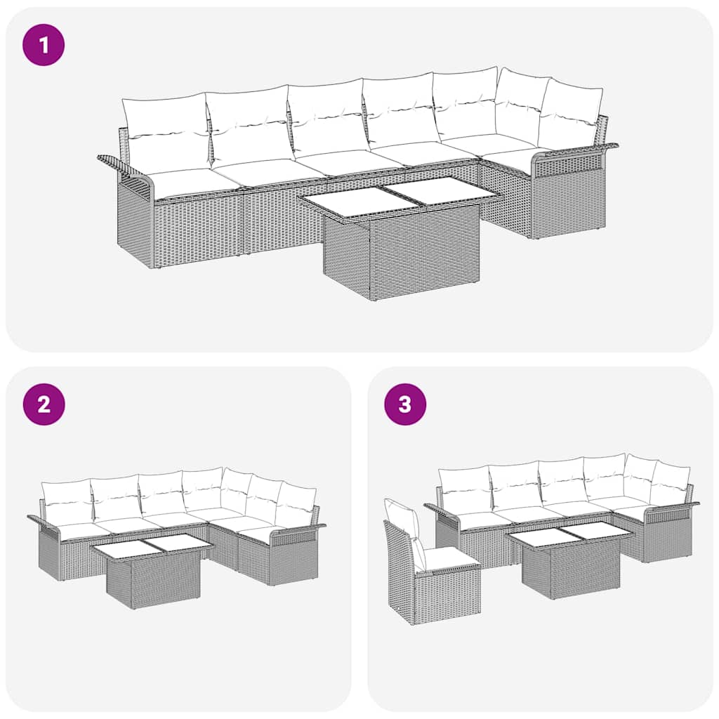 Havesofa Sæt 7 stk. Lysegrå polyrattan