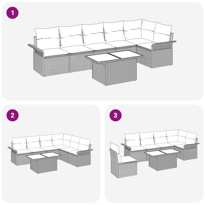Havesofa Sæt 7 stk. Lysegrå polyrattan