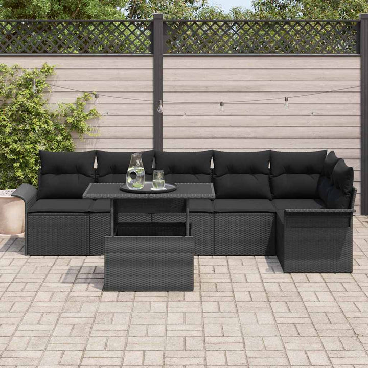 Havesofa Sæt med pude 7 pcs Sort Poly rattan