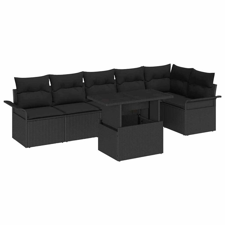 Havesofa Sæt med pude 7 pcs Sort Poly rattan