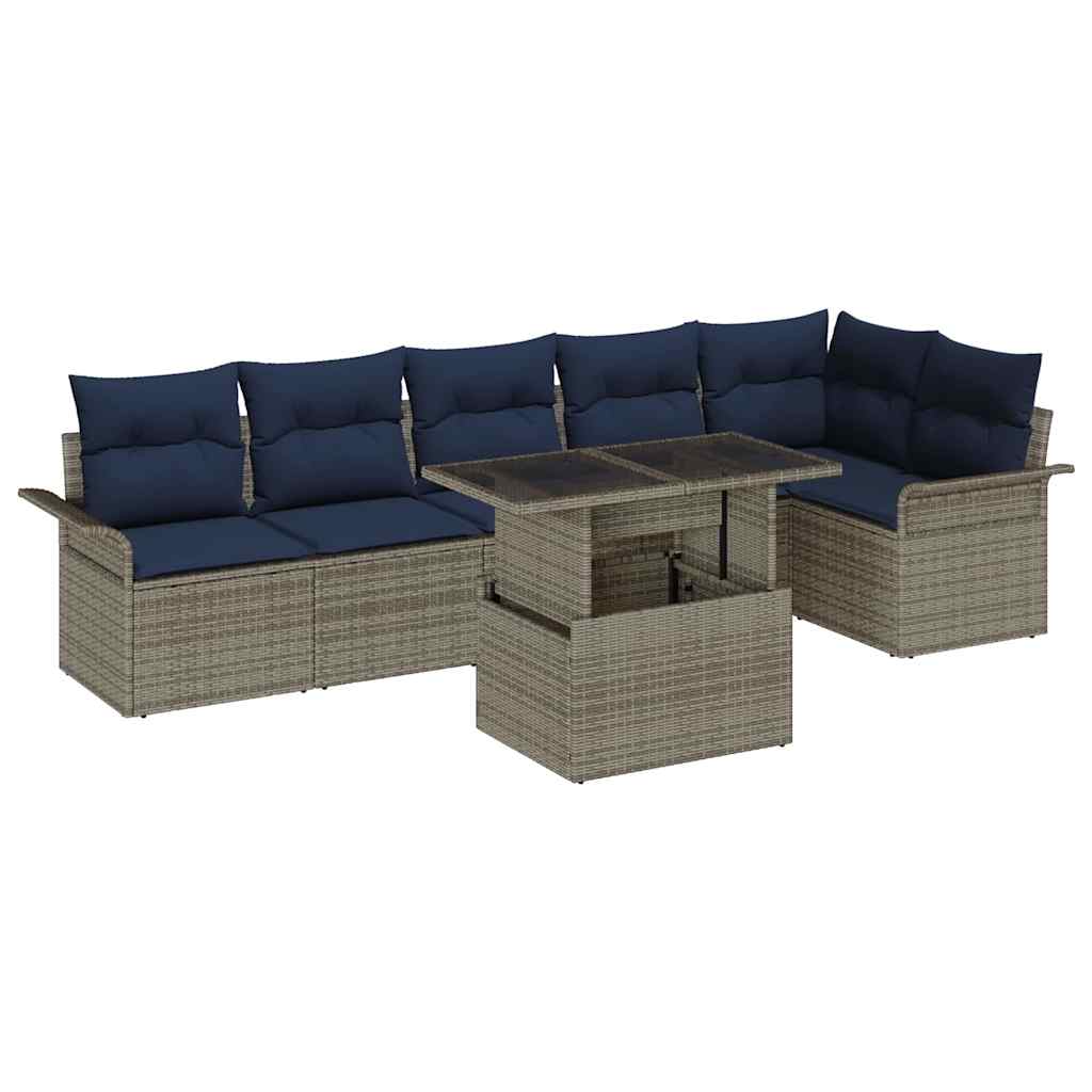 Havesofa Sæt med pude 7 pcs Grå Poly rattan
