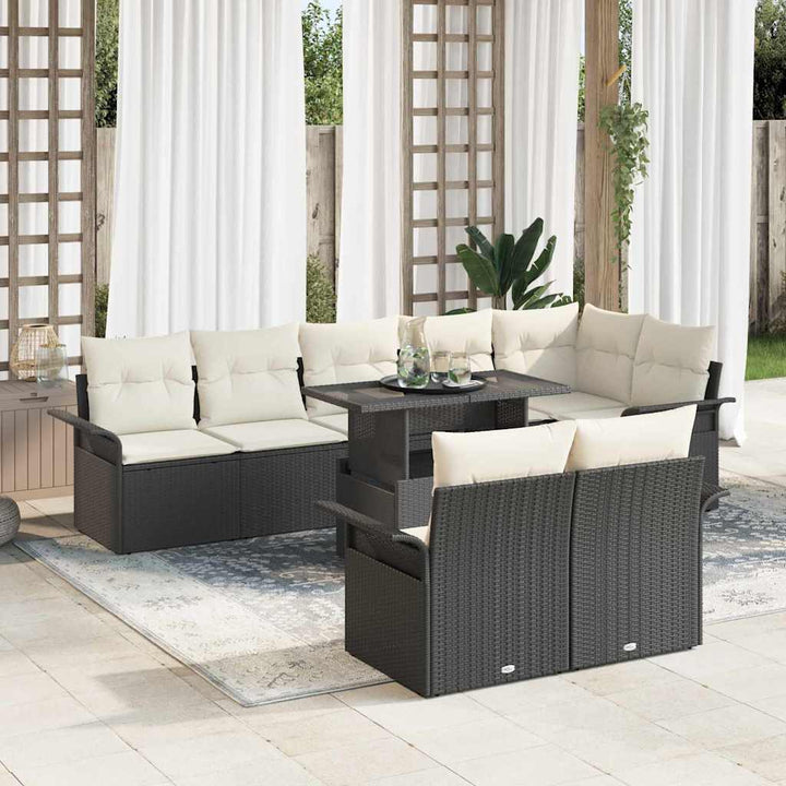 Havesofa Sæt med pude 9 pcs Sort Poly rattan