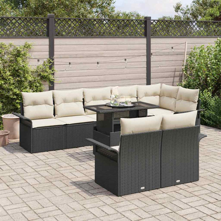 Havesofa Sæt med pude 9 pcs Sort Poly rattan