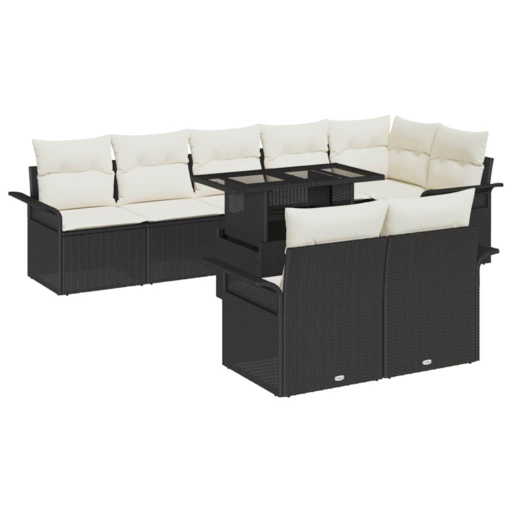 Havesofa Sæt med pude 9 pcs Sort Poly rattan