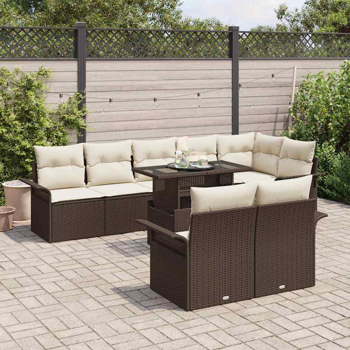 Havesofa Sæt med pude 9 pcs Brun Poly rattan