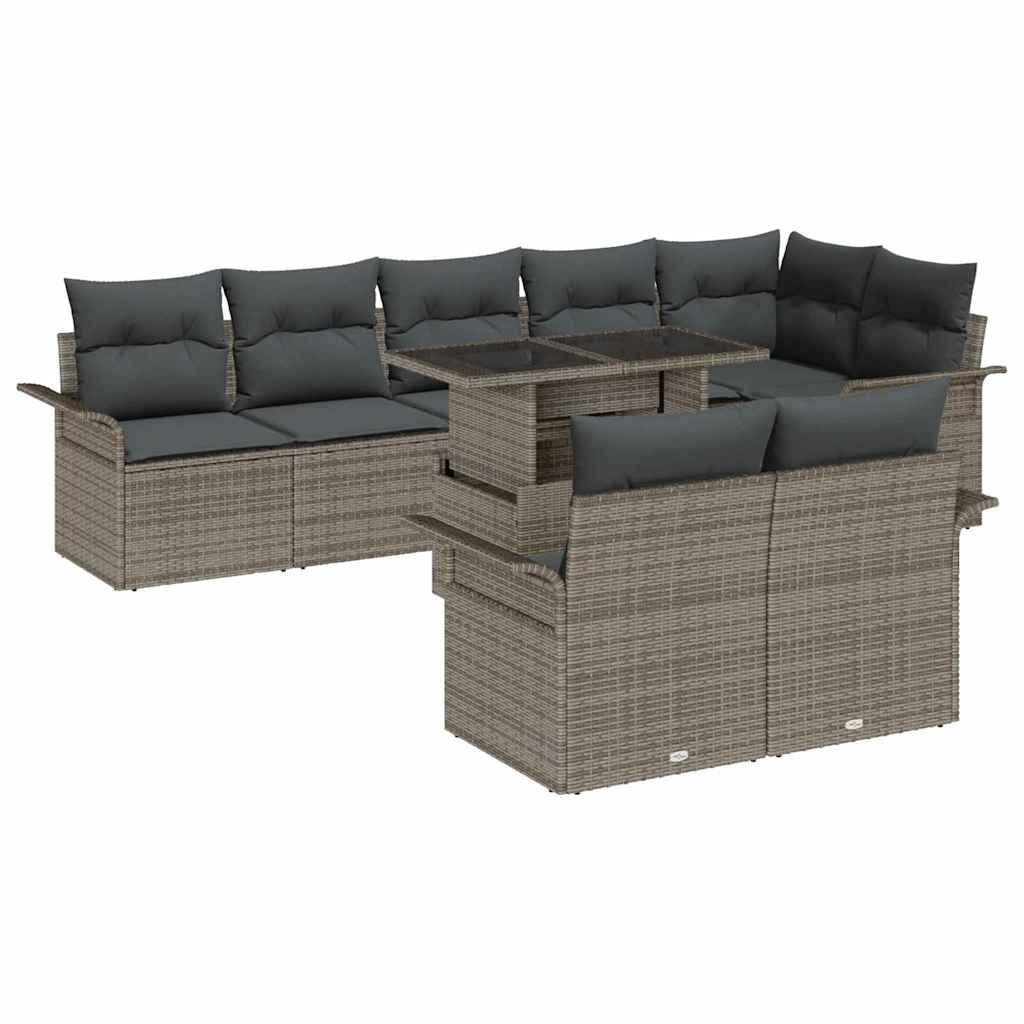 Havesofa Sæt med pude 9 pcs Grå Poly rattan