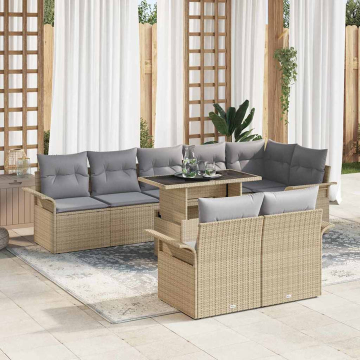 Havesofa Sæt med pude 9 pcs Beige Poly rattan