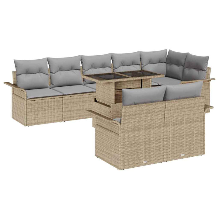 Havesofa Sæt med pude 9 pcs Beige Poly rattan