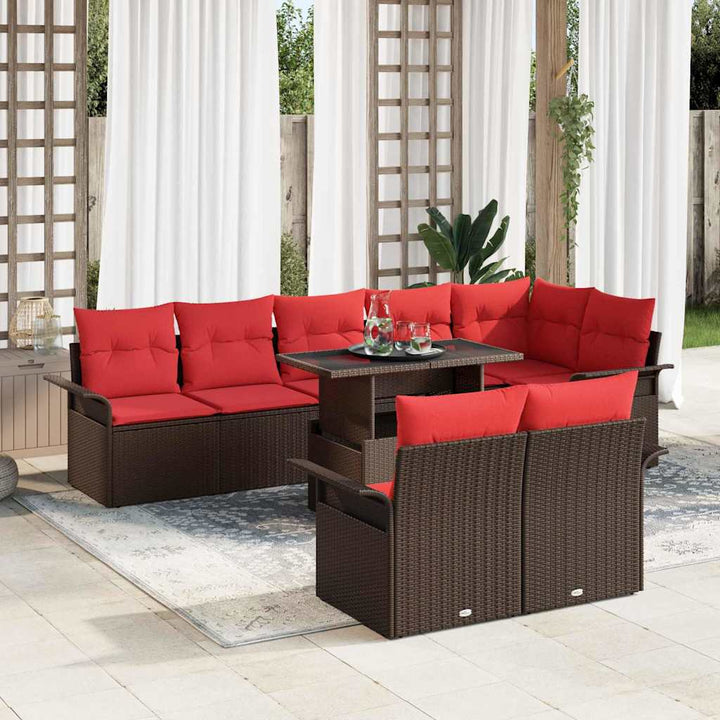 Havesofa Sæt med pude 9 pcs Brun Poly rattan