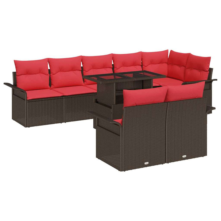 Havesofa Sæt med pude 9 pcs Brun Poly rattan