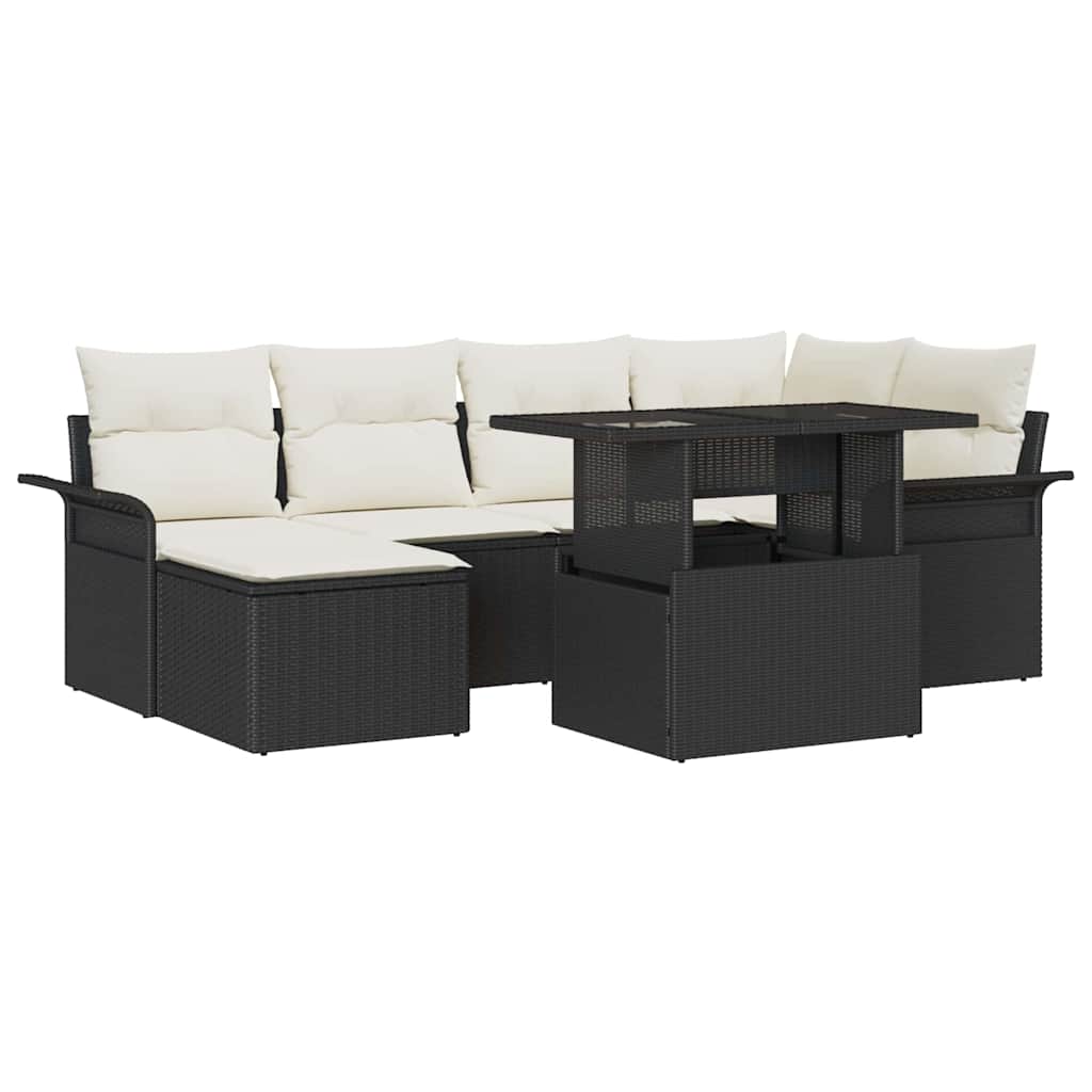 Havesofa Sæt 7 stk. Sort Poly rattan