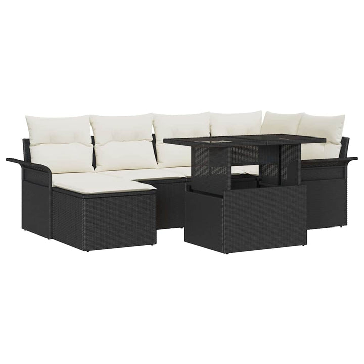 Havesofa Sæt 7 stk. Sort Poly rattan