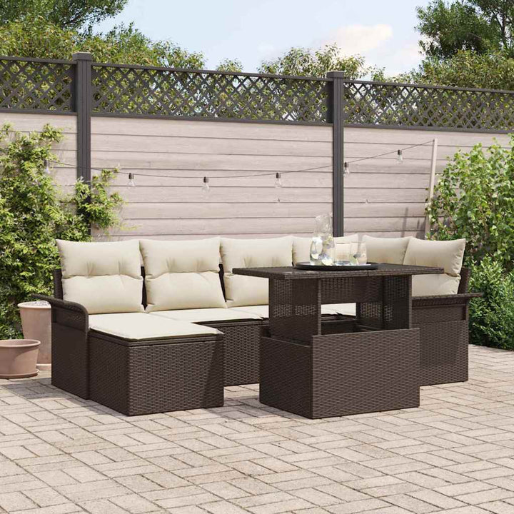 Havesofa Sæt med pude 7 pcs Brun Poly rattan