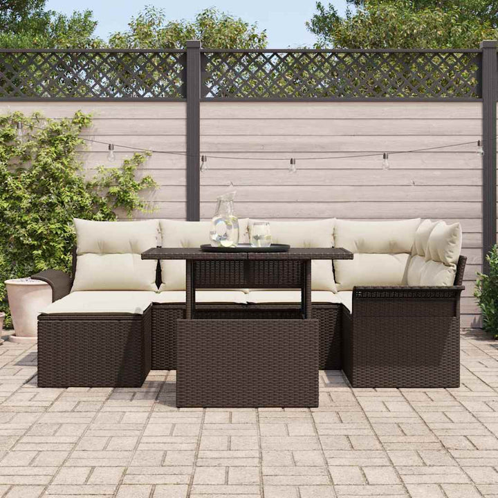 Havesofa Sæt med pude 7 pcs Brun Poly rattan