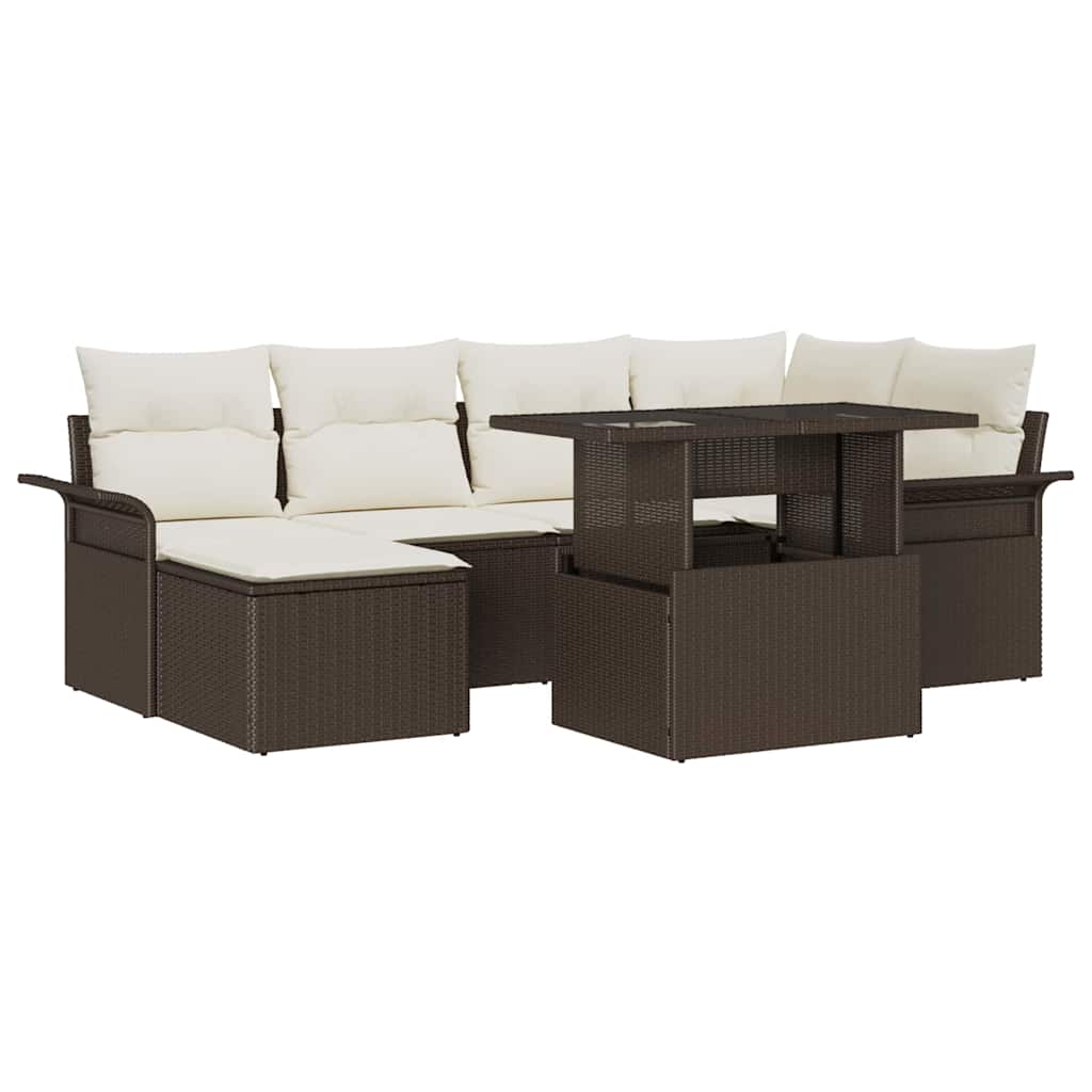 Havesofa Sæt med pude 7 pcs Brun Poly rattan