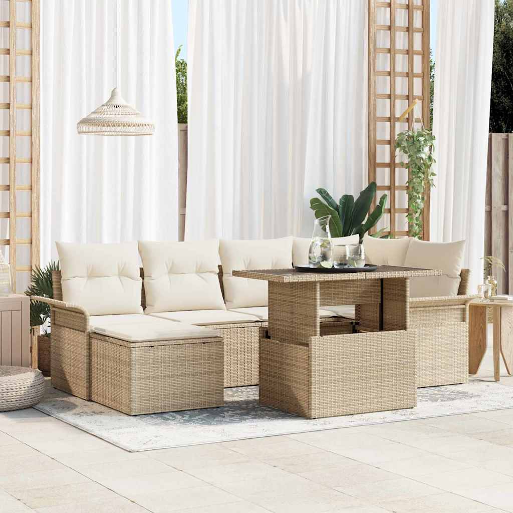 Havesofa Sæt med pude 7 pcs Beige Poly rattan