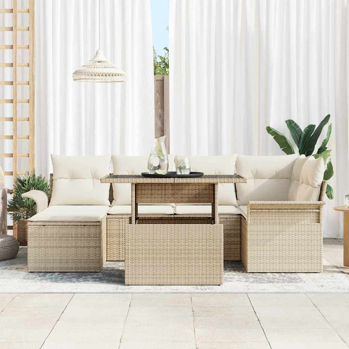 Havesofa Sæt med pude 7 pcs Beige Poly rattan