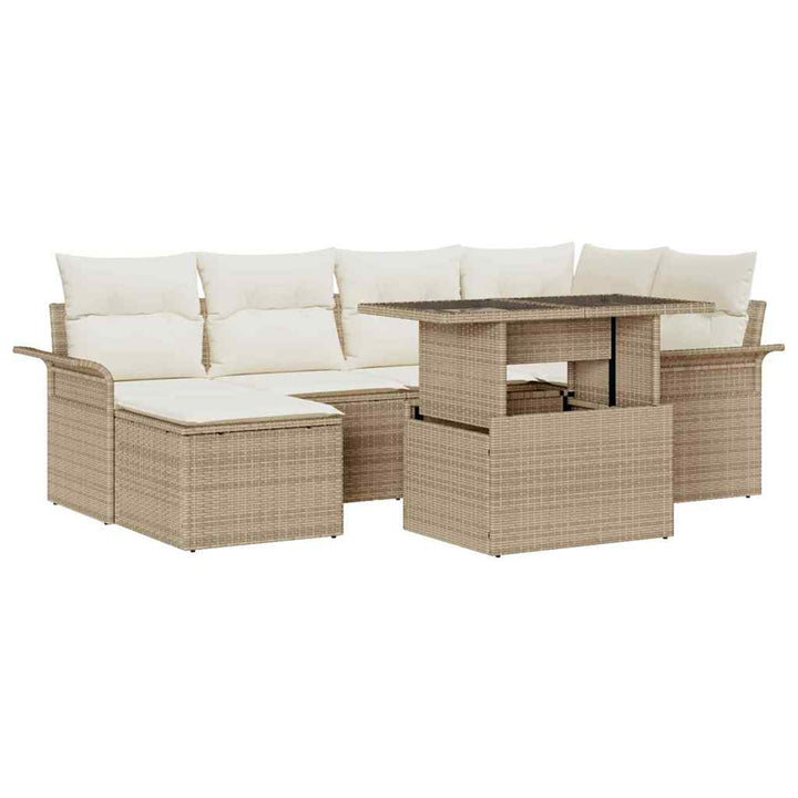 Havesofa Sæt med pude 7 pcs Beige Poly rattan